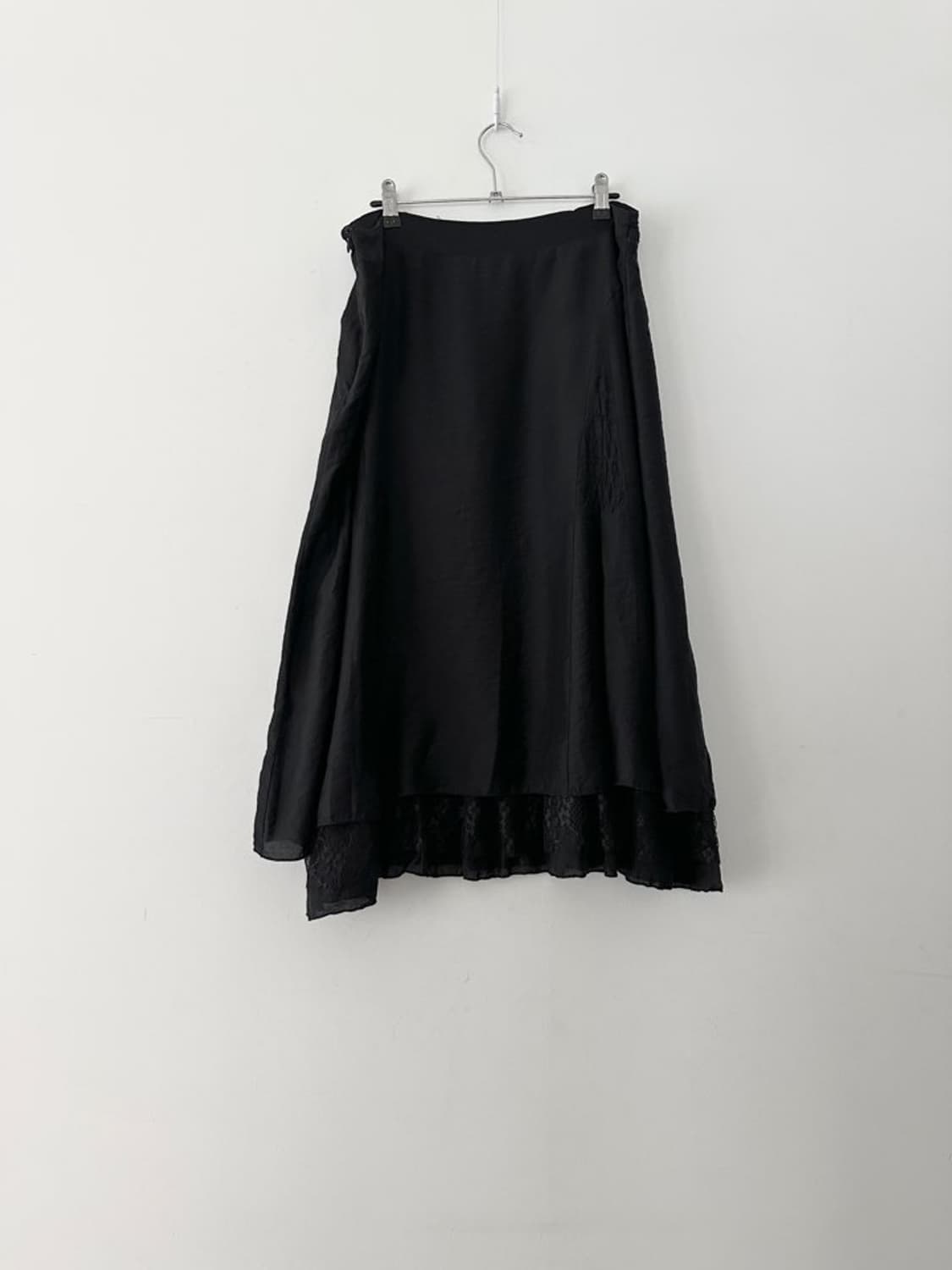 shirring lace mix skirt / black 상품이미지3