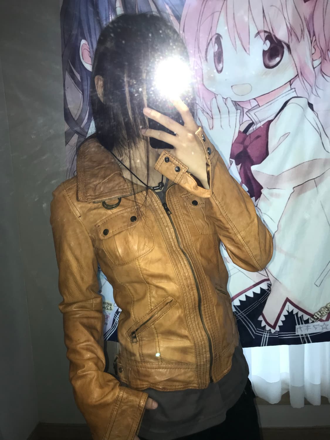 카멜 y2k 하이넥 레더자켓 상품이미지1