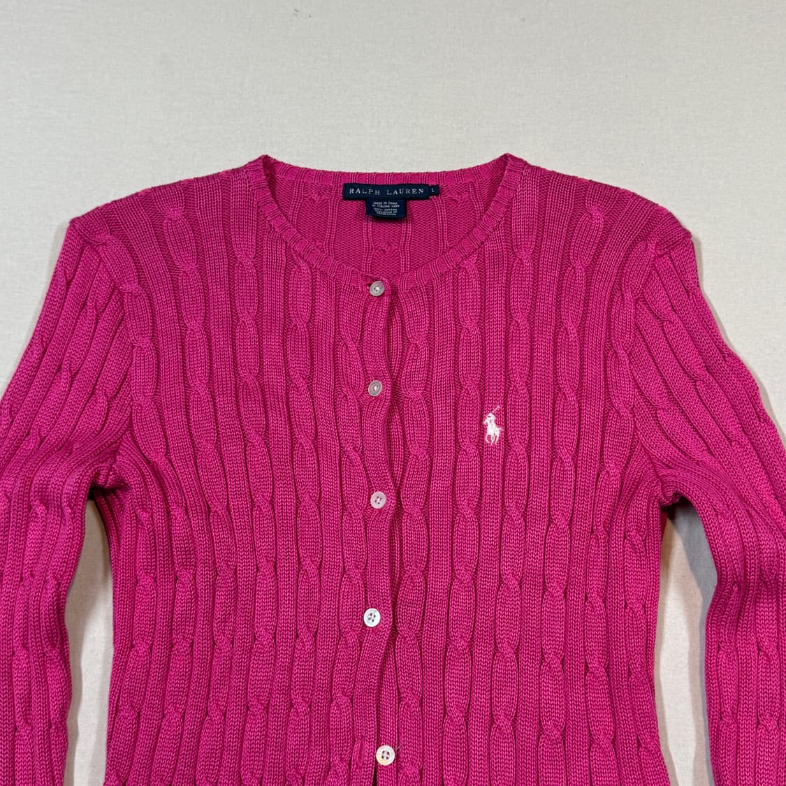 L) 폴로 랄프로렌 코튼 케이블 꽈배기 가디건 핑크 상품이미지3
