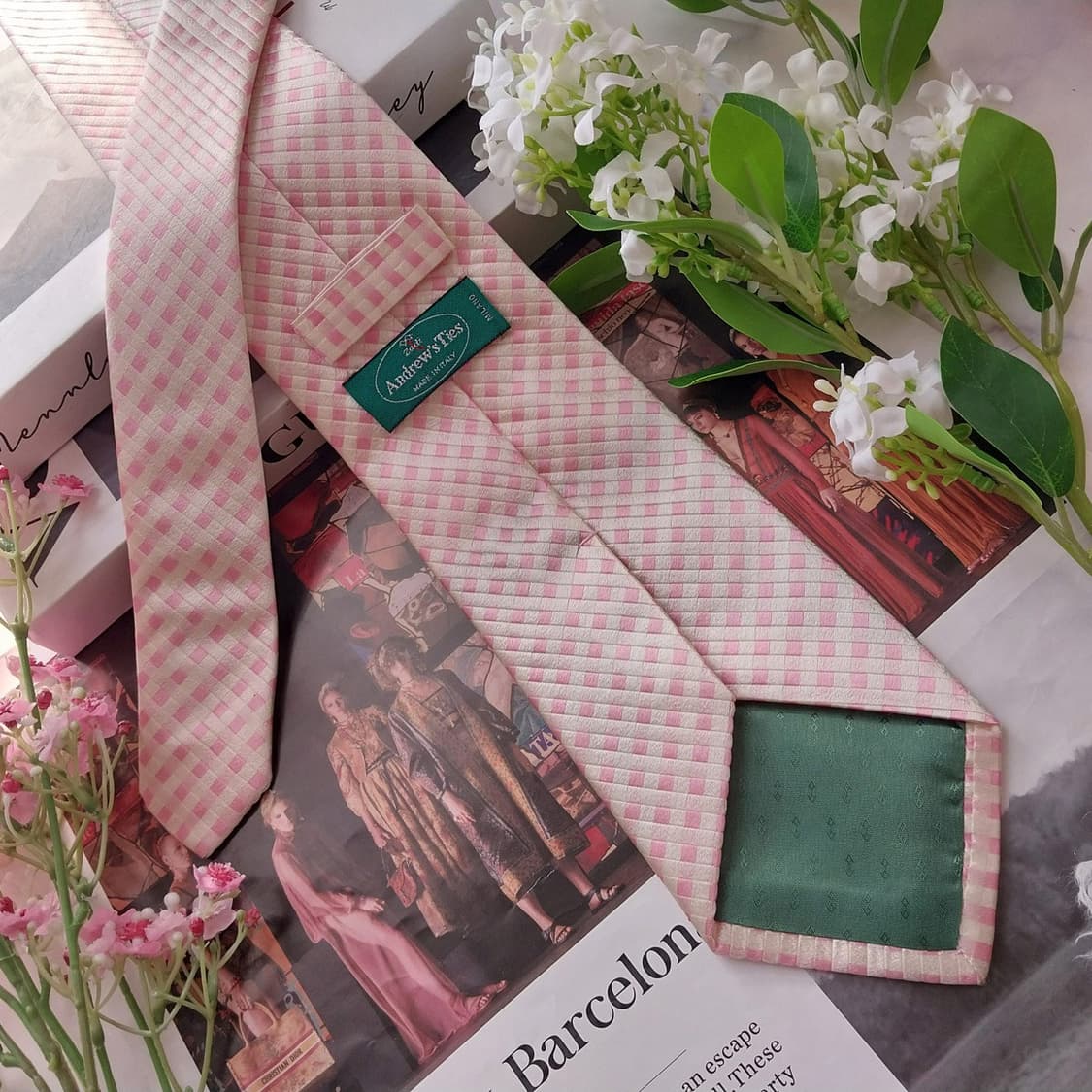 앤드류스타이 실크 핑크 체크 패턴 넥타이 9.3cm A+등급 K2155
 상품이미지5