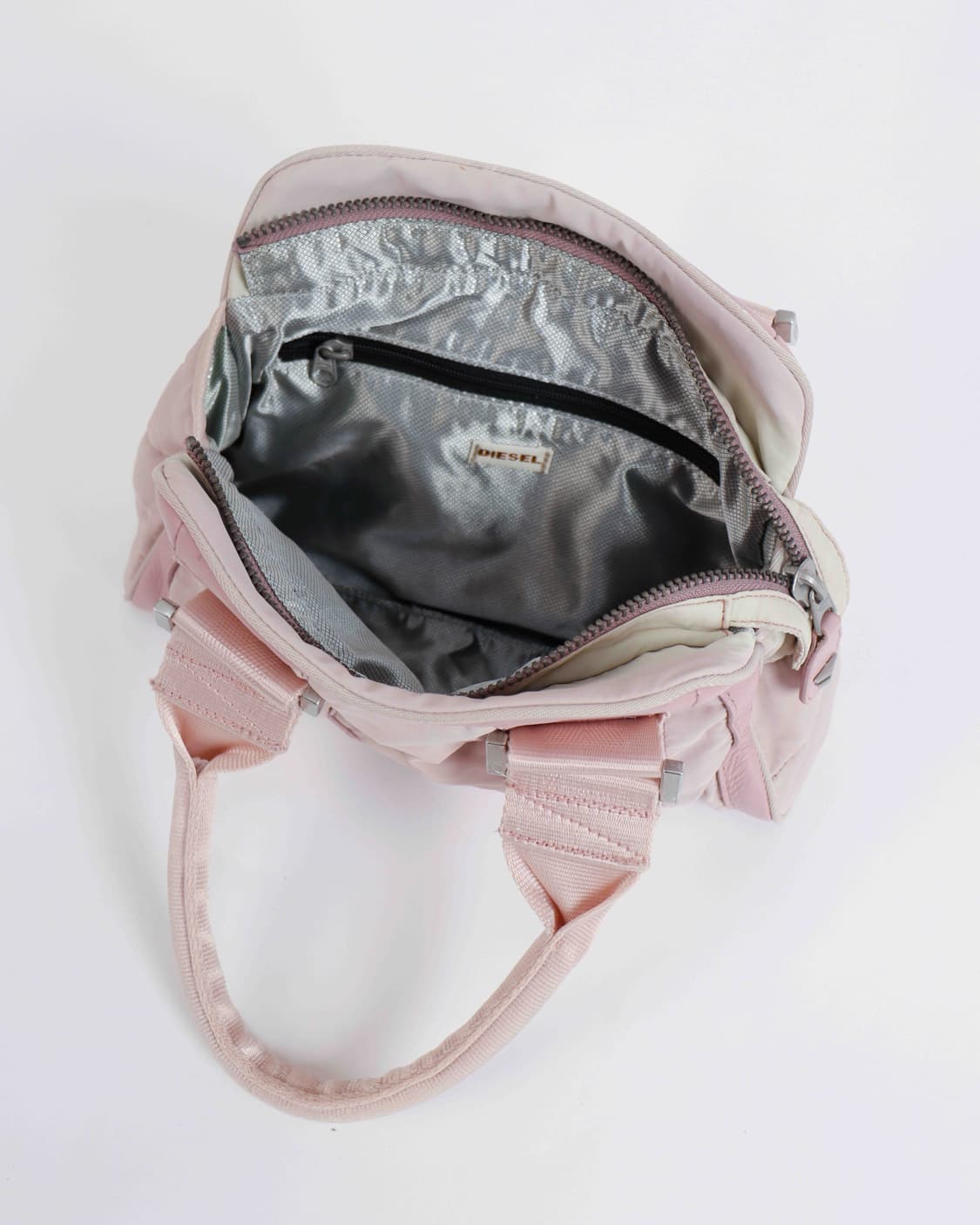 [DIESEL] 핑크 나일론 × 레더 믹스 핸드백 상품이미지5