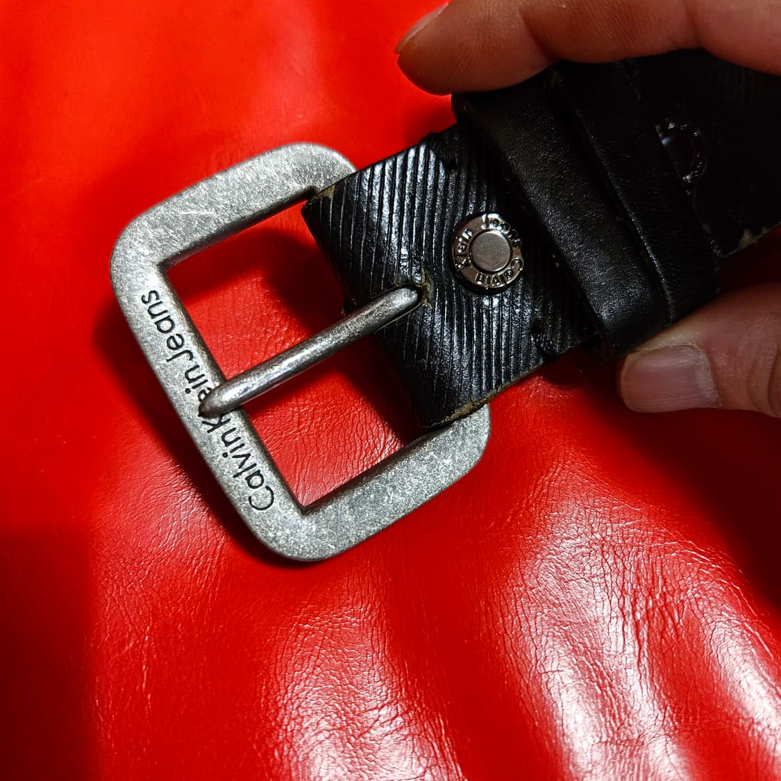 켈빈클라인 00's  y2k 빈티지 레터링 워시드 가죽 벨트 상품이미지2