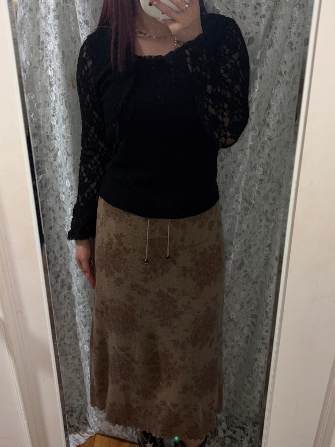 브라운 플라워 스커트 상품이미지5