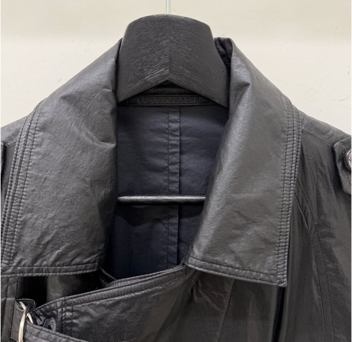 크리스 반 아쉐 더블 카라 페이크 레더 트렌치 코트 상품이미지6