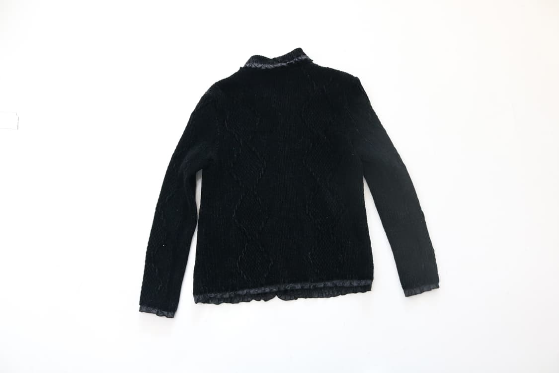 빈티지 블랙 셔링 프릴 트리밍 퀼팅 벨벳 자켓 (M-L) 상품이미지6