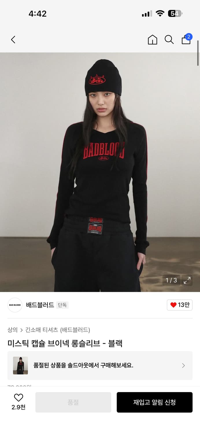 배드블러드 미스틱 캡슐 브이넥 롱슬리브 s 상품이미지6