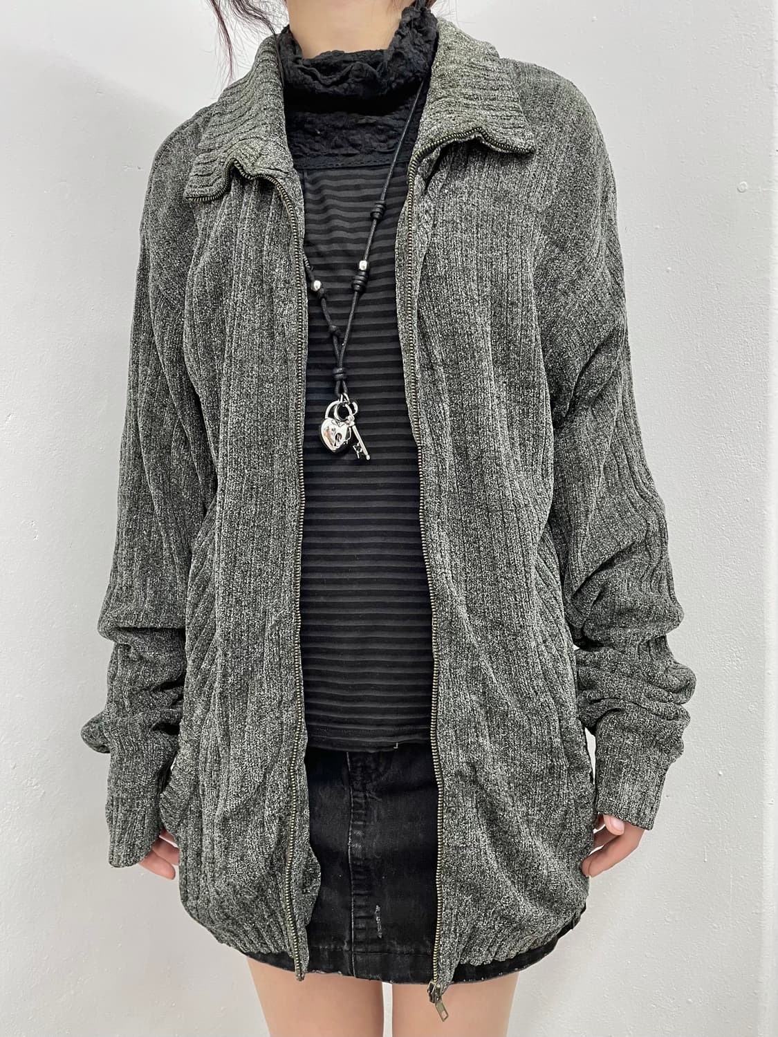 스트라이프 레이스 워머 폴라 슬리브 상품이미지5