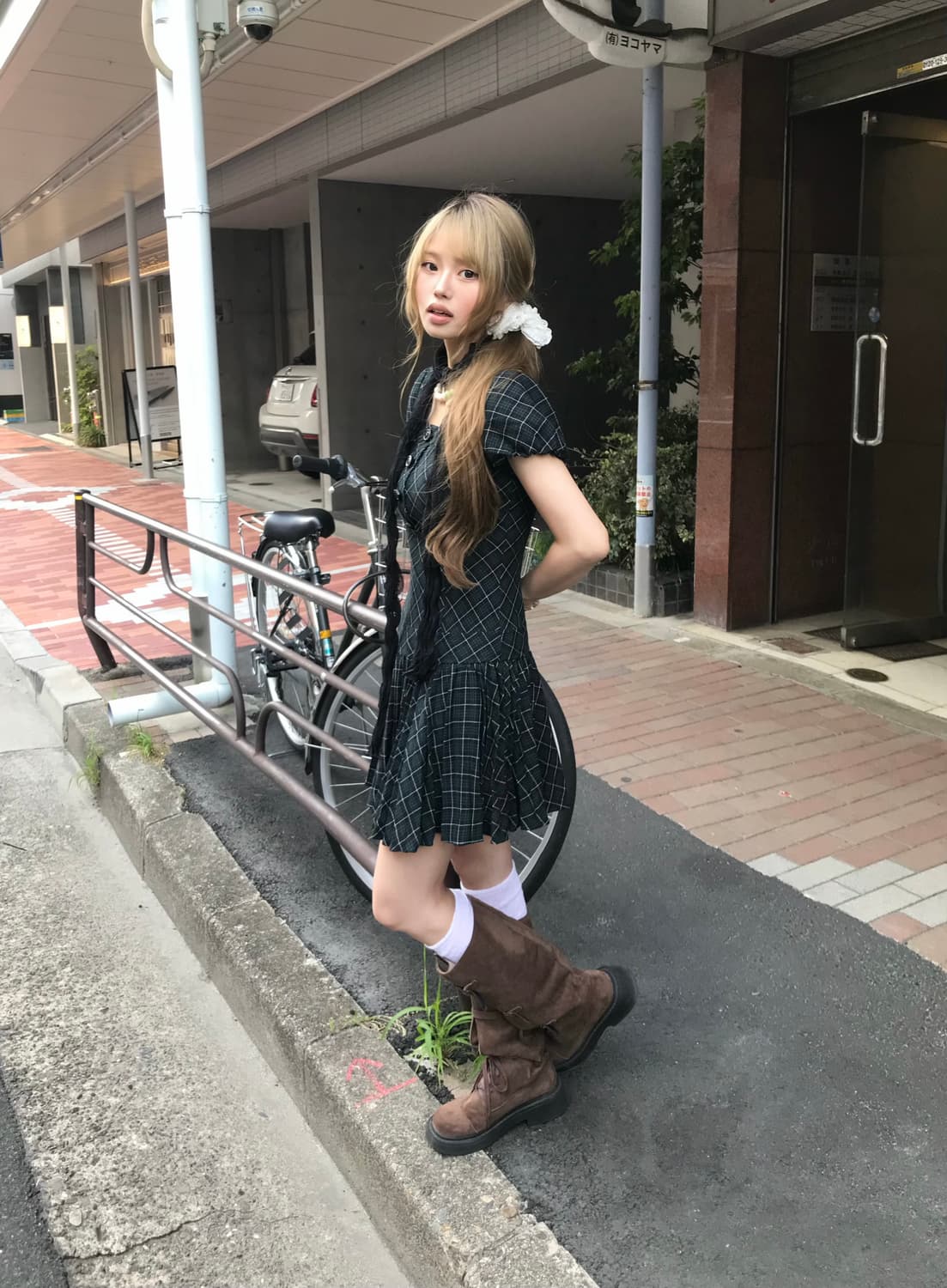 버버리 블루라벨 체크 퍼프 버튼 원피스 상품이미지1