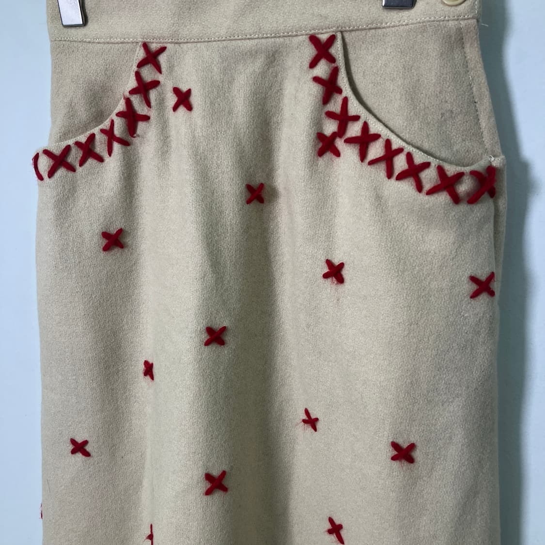 80's 이세이미야케 레드 스티치 울 스커트 상품이미지4