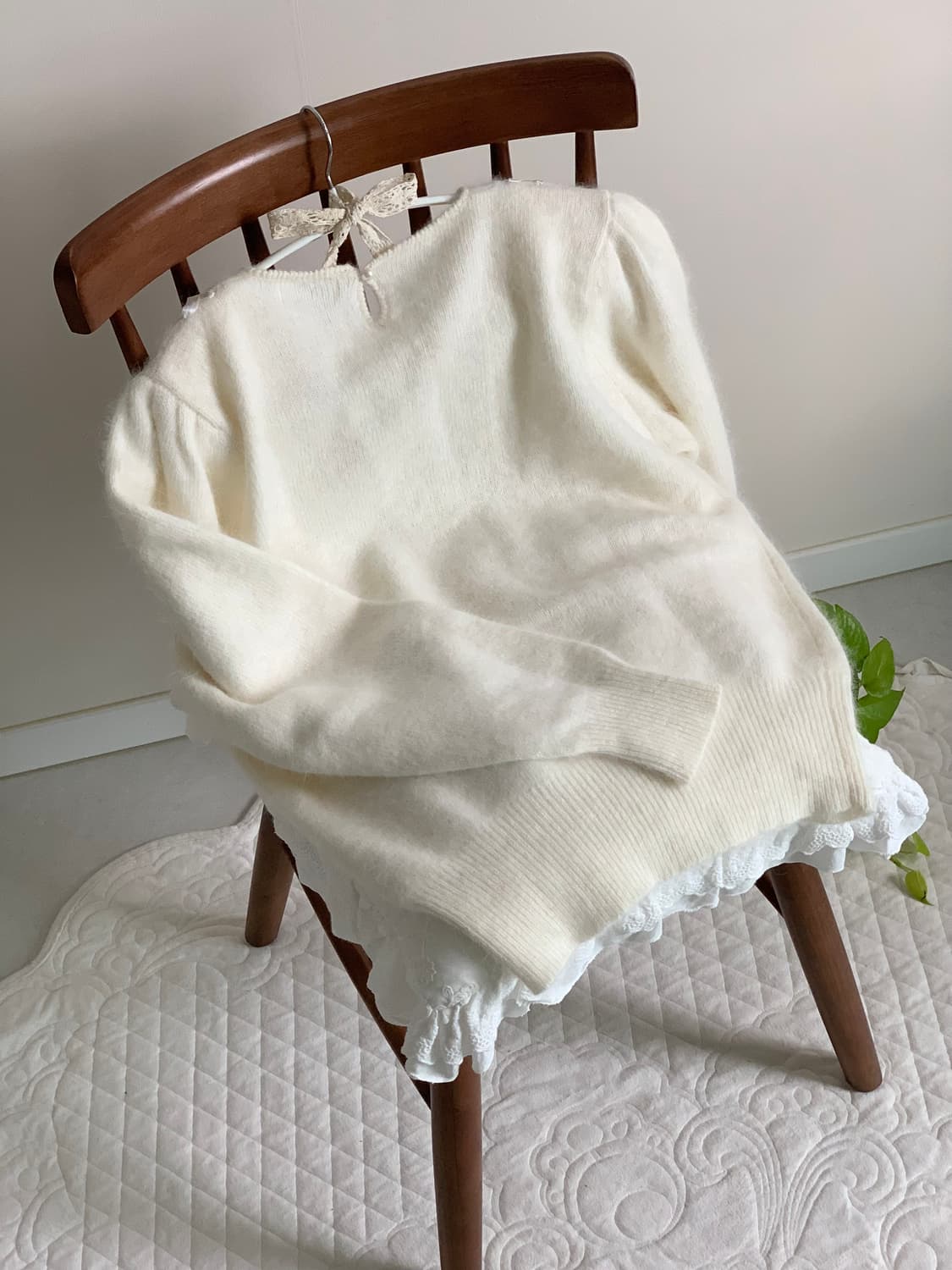 울 90 아이보리 리본 니트 상품이미지5