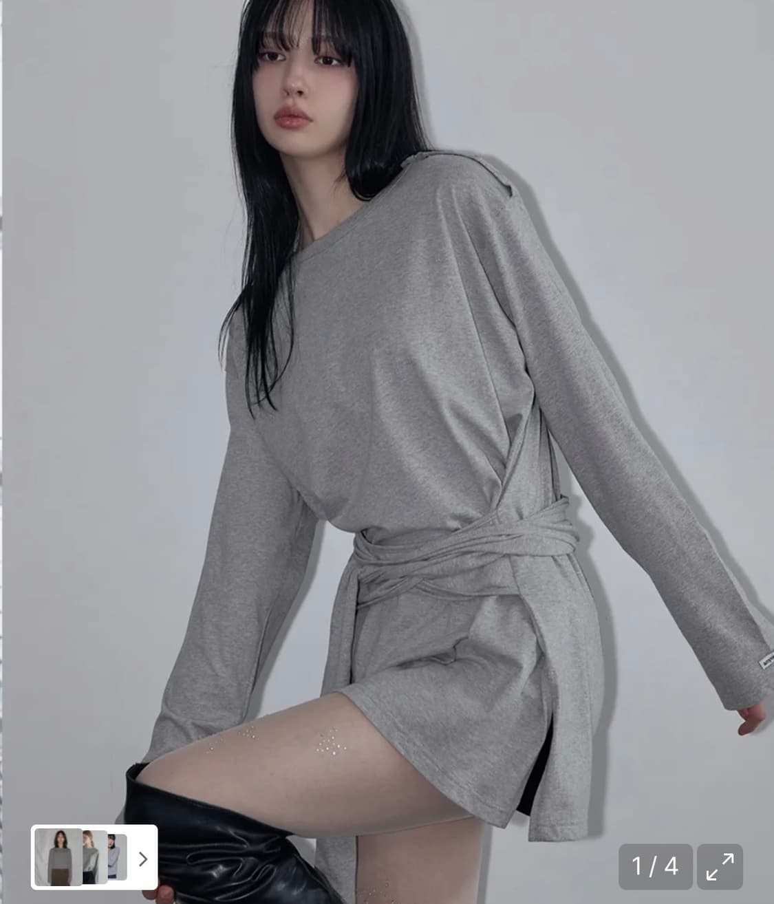 렌세 랩 타이 롱 슬리브 티 멜란지그레이 상품이미지1