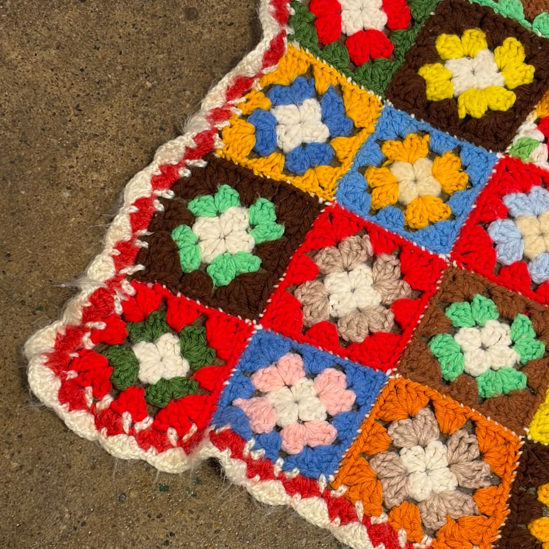 90s USA 멀티 꽃 니트 카페트 러그 매트 담요 상품이미지5