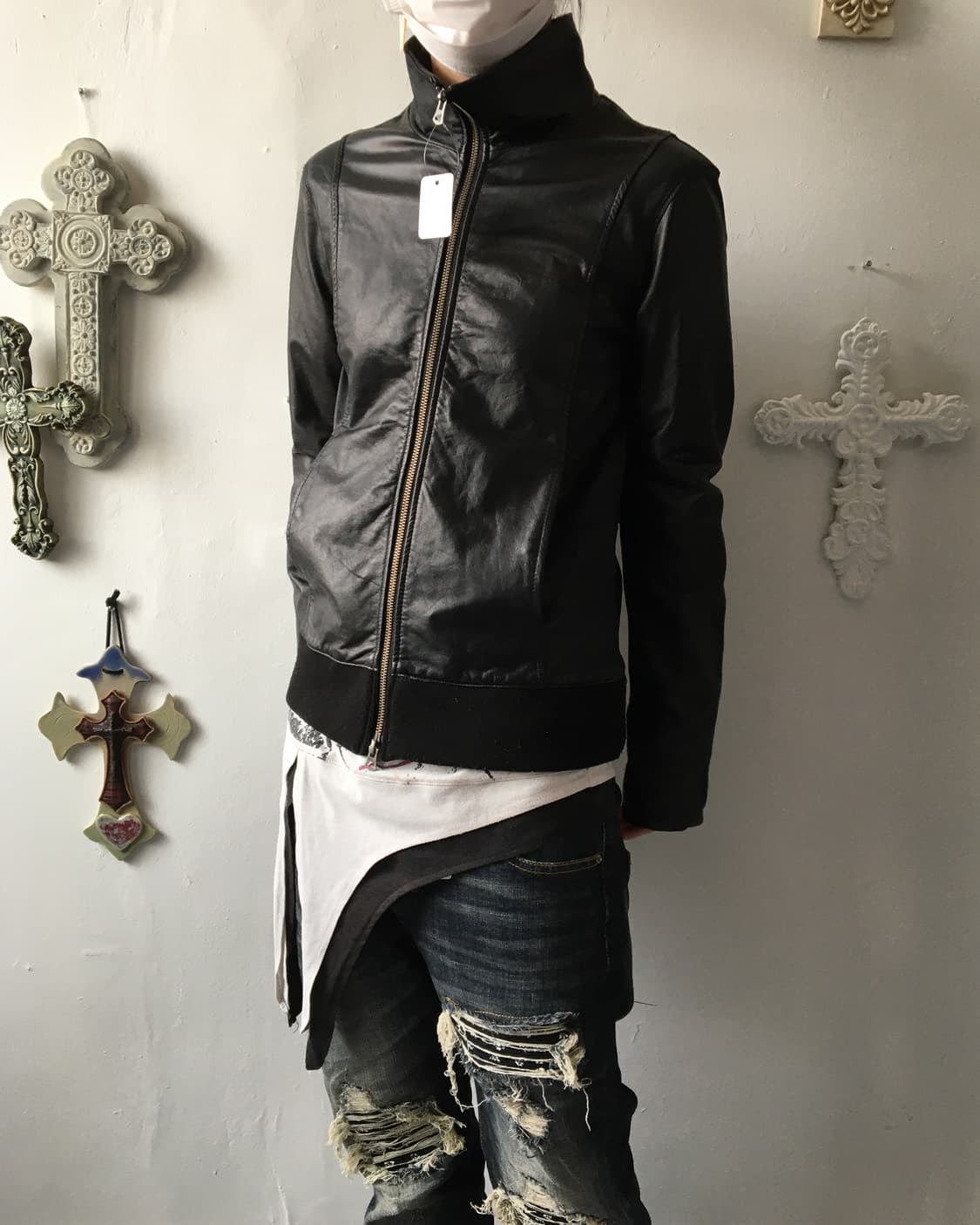 High neck lamb skin leather jacket 상품이미지6
