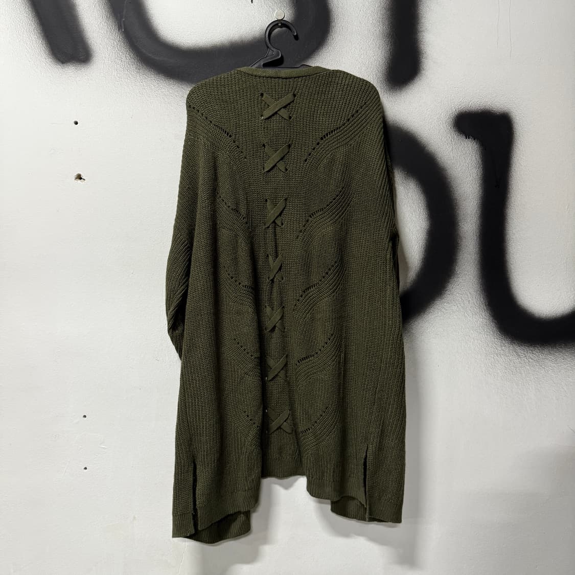 VTG 빈티지 카키 아일렛 크로쉐 오픈 롱 가디건 상품이미지2