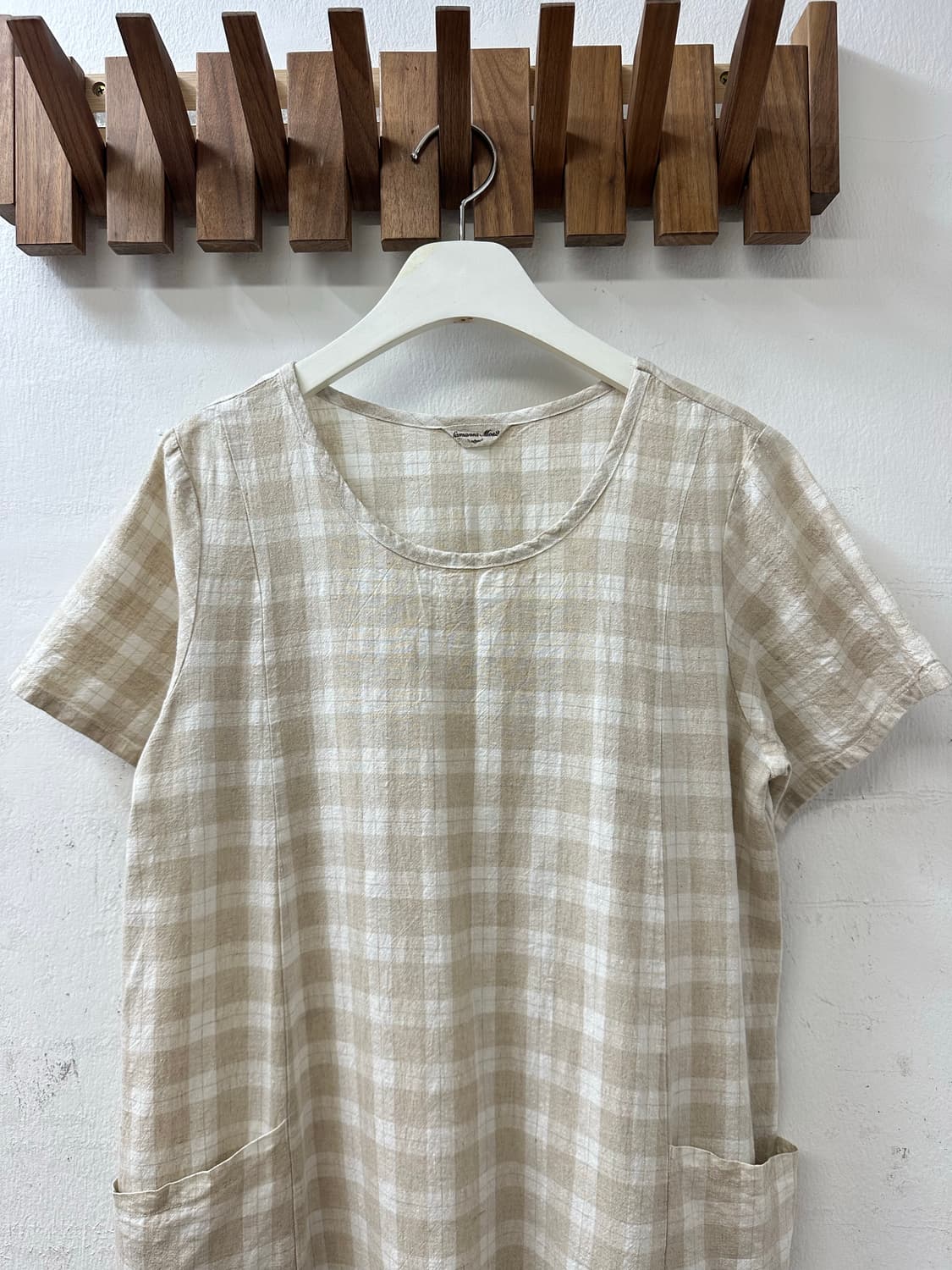 일본빈티지 사만사모스 린넨 코튼 체크 원피스 블라우스 상품이미지2