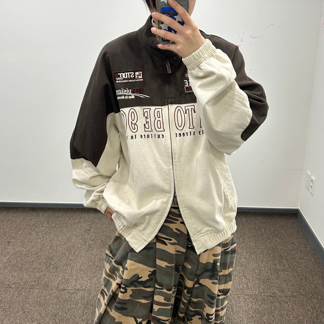 1993studio 1993스튜디오 2-way 브라운 레이싱 코튼 자켓 상품이미지3