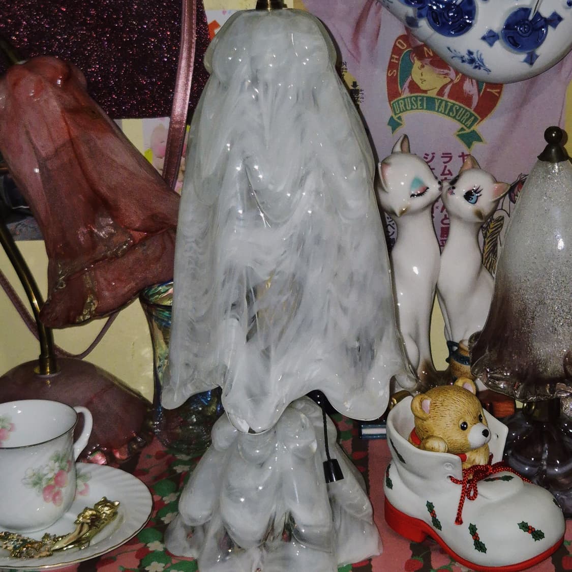 70s 이와타 핸드블로운 요리코 화이트 마블 빅 램프 상품이미지8