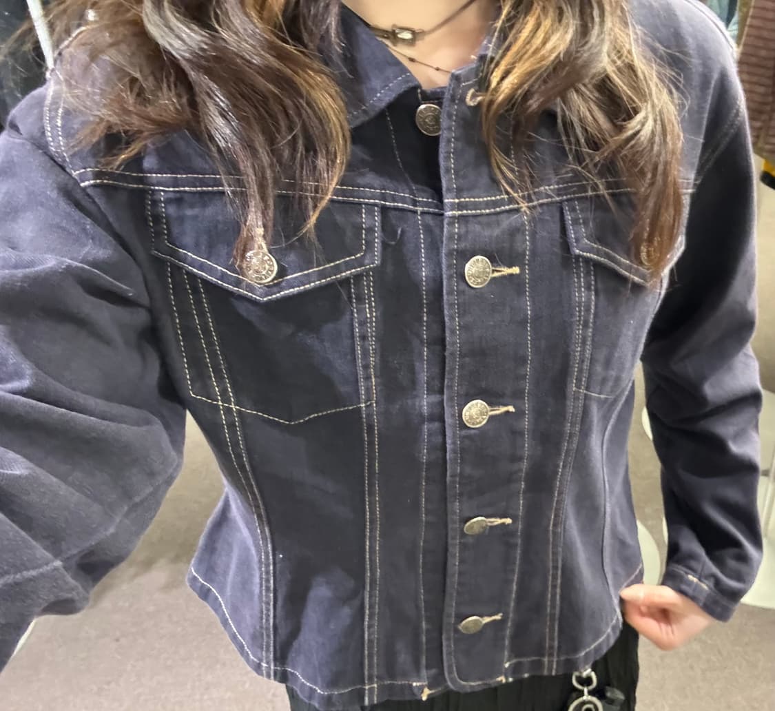 M)Japanese vintage 여성 라인 디테일 데님자켓 상품이미지3