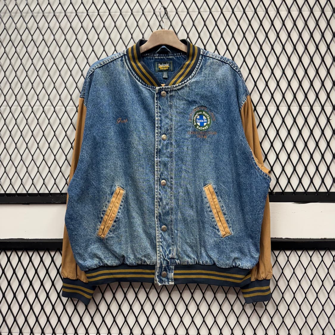 USA VTG 90s 빈티지 데님 바시티 베이지 배색 워크 자켓 상품이미지1