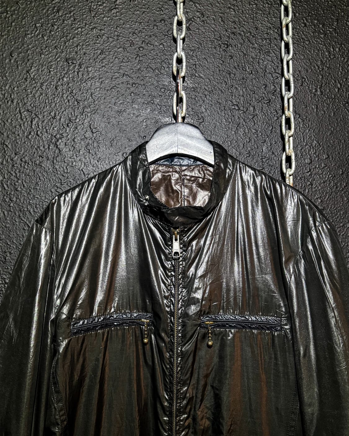TAKEO KIKUCHI – Glossy Black Nylon Zip J 상품이미지2