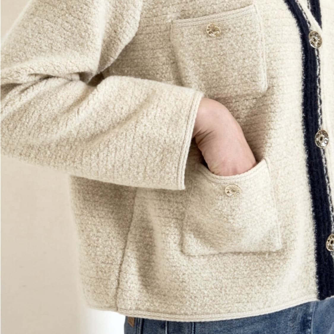 SJSJ 캐시미어 블렌드 컬러 라인 니트자켓 프리사이즈 상품이미지3