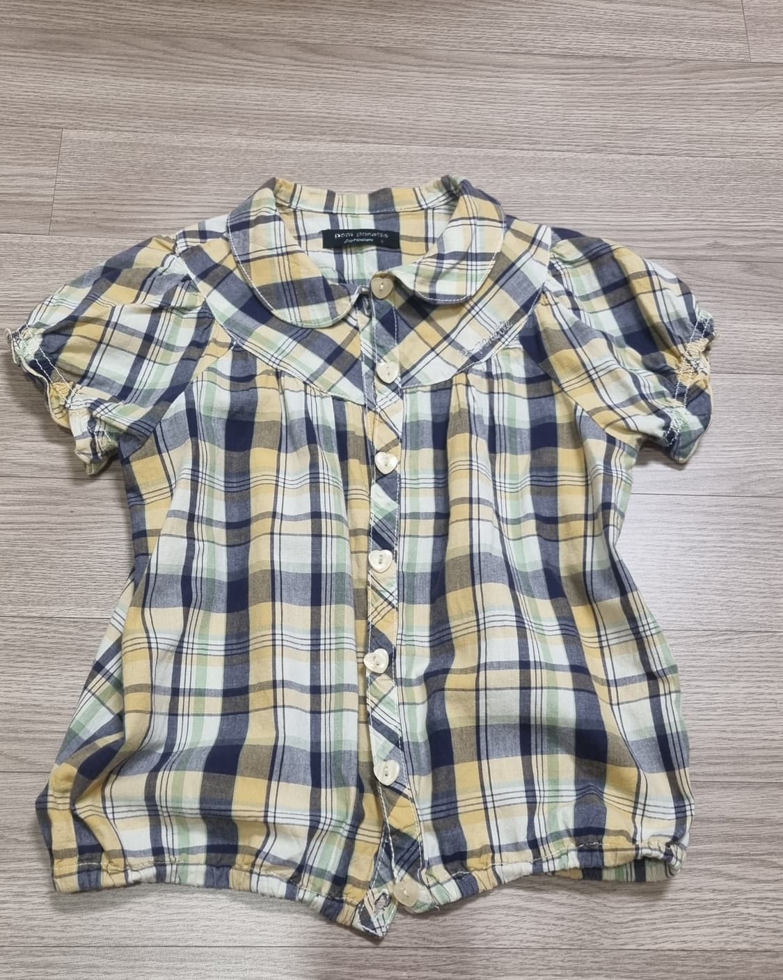 폼포넷 노랑 체크무늬 셔츠탑 상품이미지1