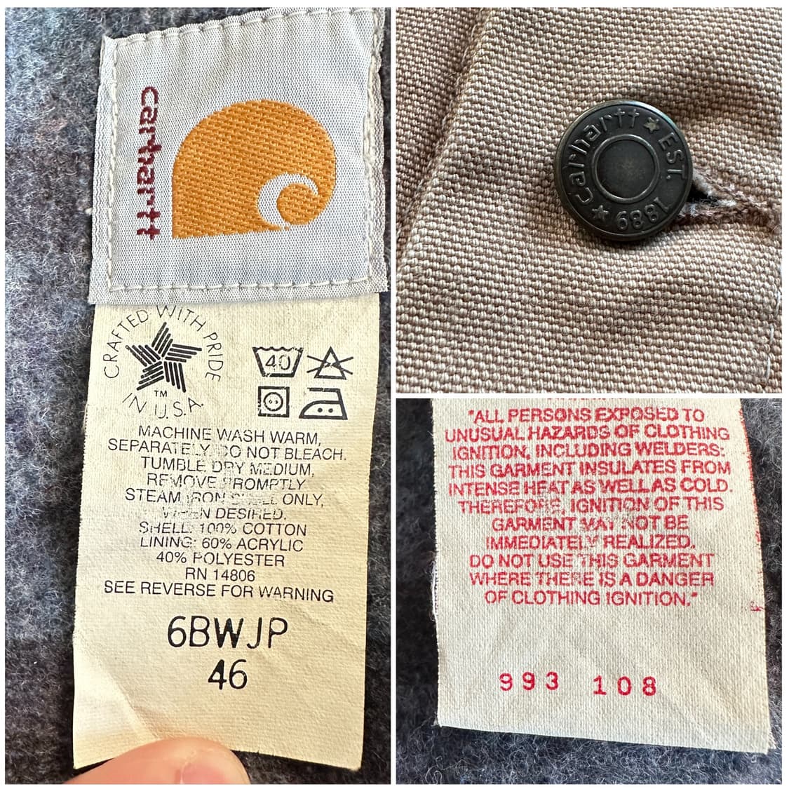 90s 칼하트 6BWJP 디트로이트 트러커 자켓 MADE IN USA  상품이미지5