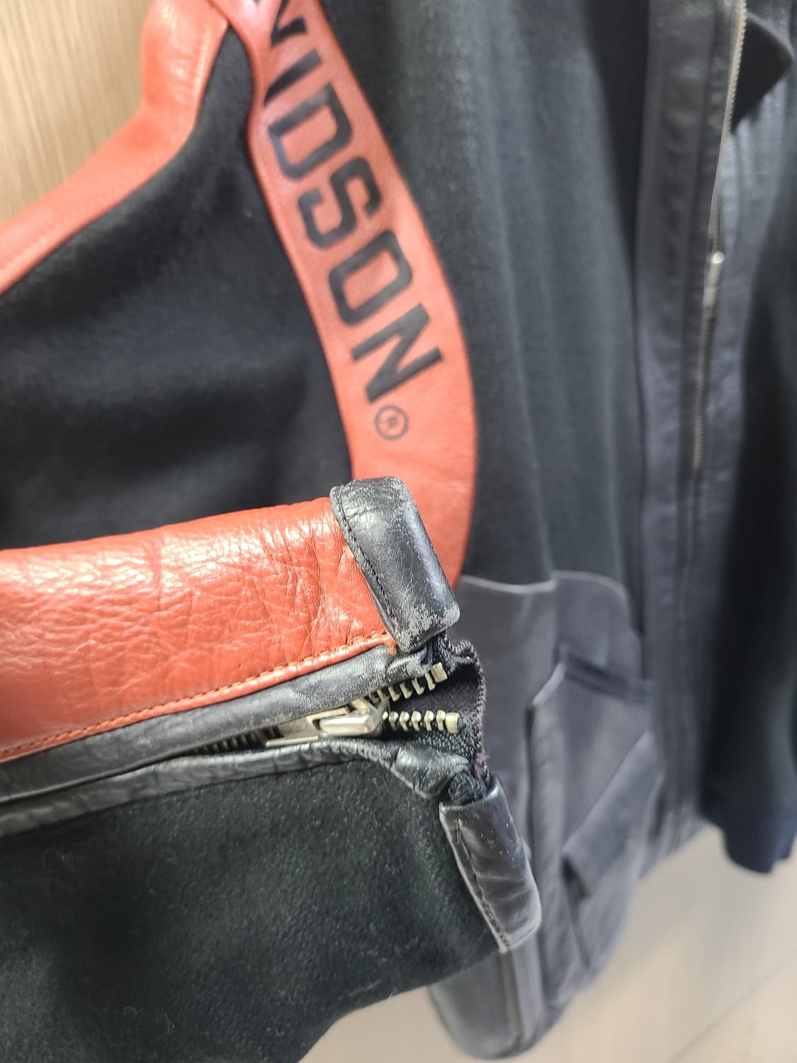 할리데이비슨 모 가죽 배색 블루종 자켓 상품이미지4