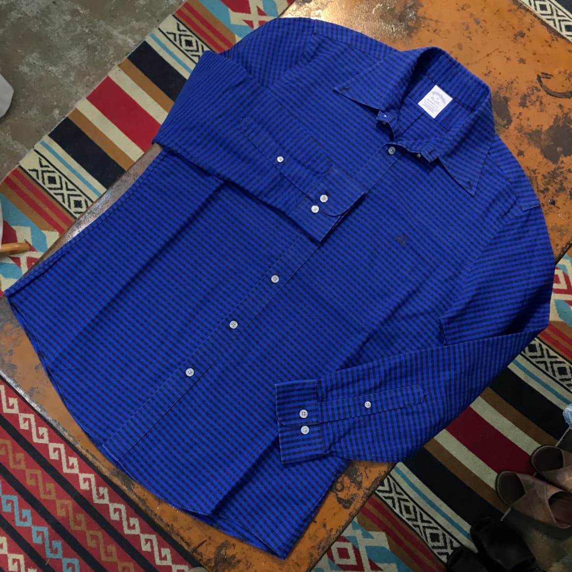 브룩스브라더스 딥 블루 블랙 깅엄 체크 옥스포드 셔츠 남성 105 사이즈 상품이미지2