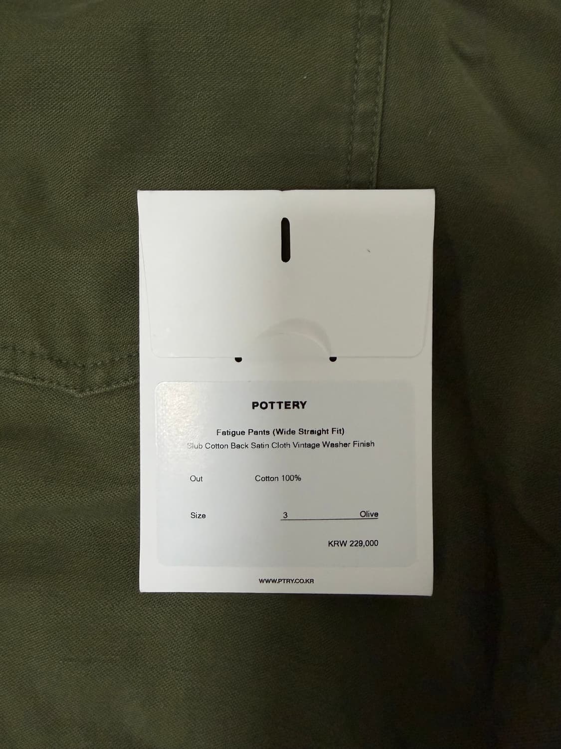 포터리 백사틴 와이드 스트레이트 퍼티그 팬츠_올리브 32 3사이즈 상품이미지6
