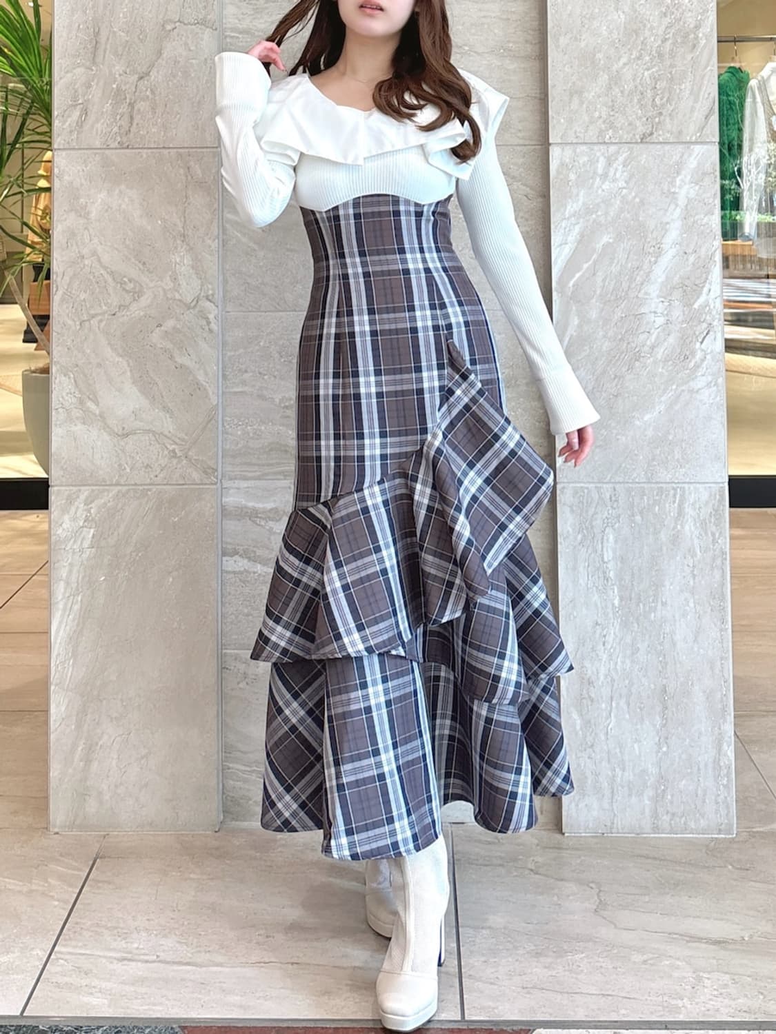 일본 빈티지 일브 브랜드 체크 회색 원피스 스나계 상품이미지2