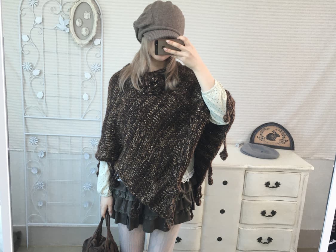 일본빈티지 브라운 플라워 코사지 케이프 상품이미지4