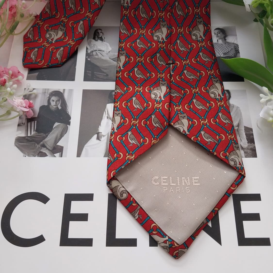 셀린느 실크 다홍 동물 패턴 넥타이 9.5cm A+등급 K1867
 상품이미지8