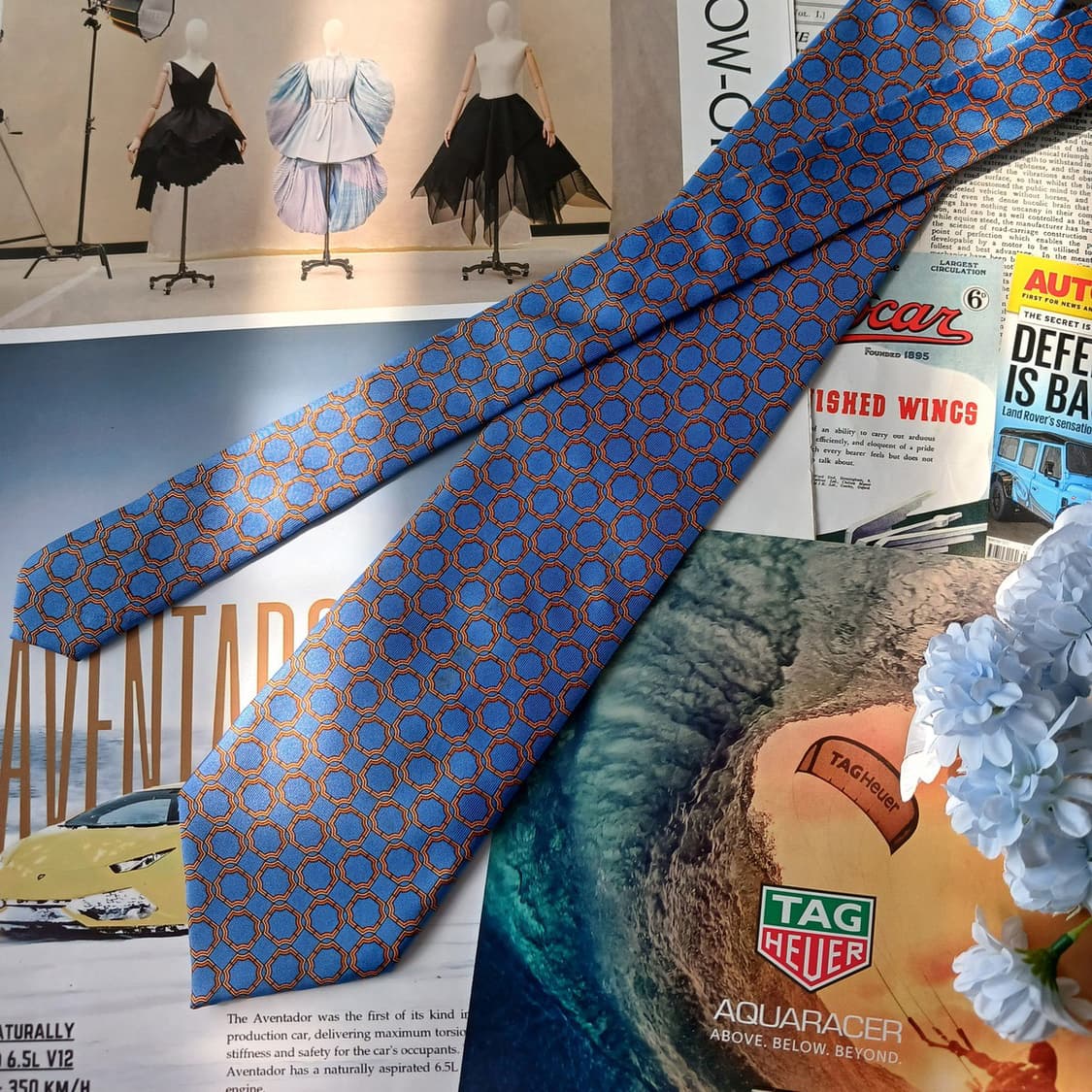 니나리치 실크 블루 패턴 넥타이 9.2cm A등급 A19835
 상품이미지5