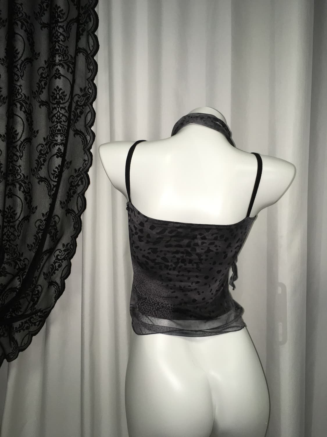 스카프 호피 레오파드 시스루 레이어드 슬리브리스 상품이미지7