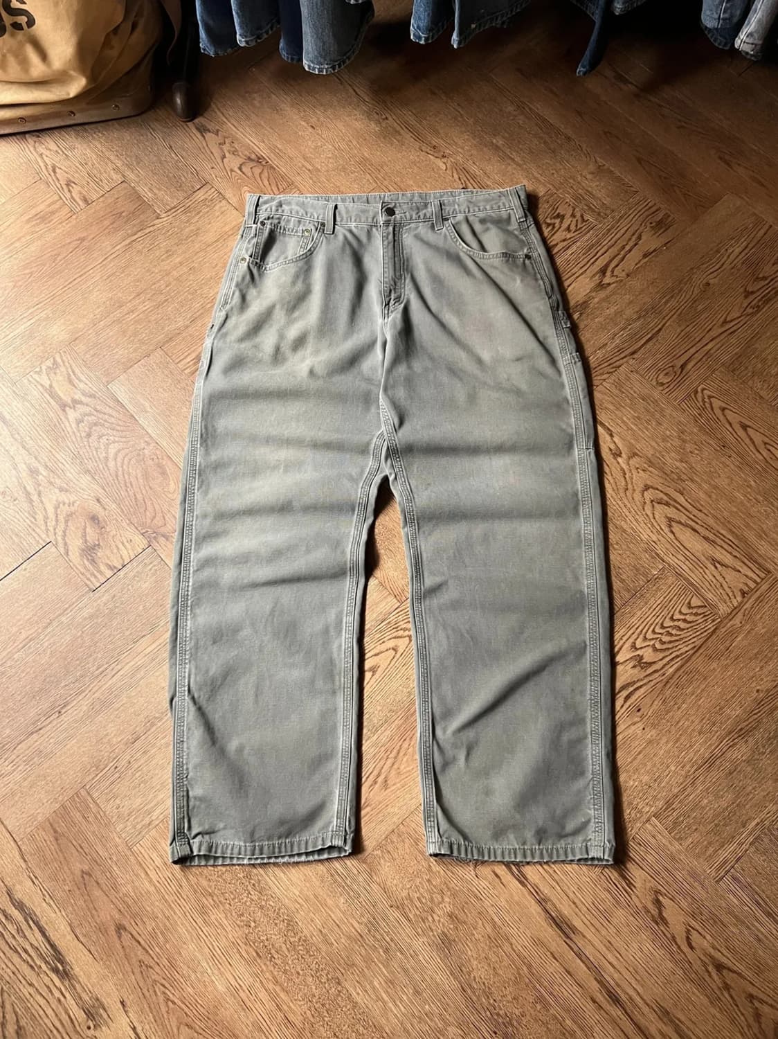 [36]칼하트 USA 모스그린 라이트캔버스 싱글니 워크팬츠 상품이미지1