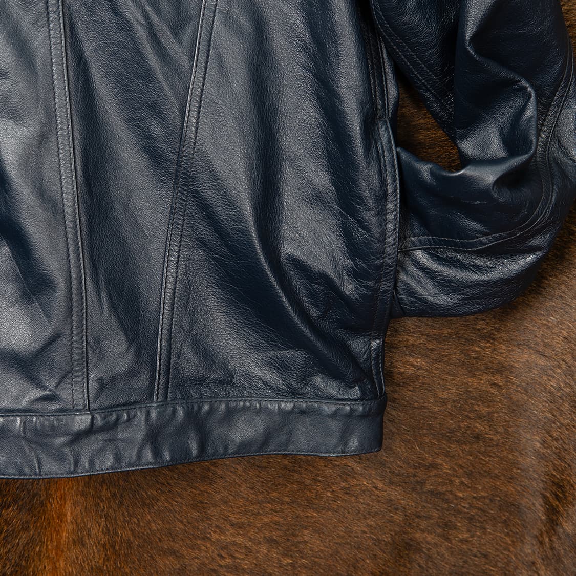 [100] 00s 로렌 랄프로렌 램스킨 레더 트러커 자켓 네이비  상품이미지5