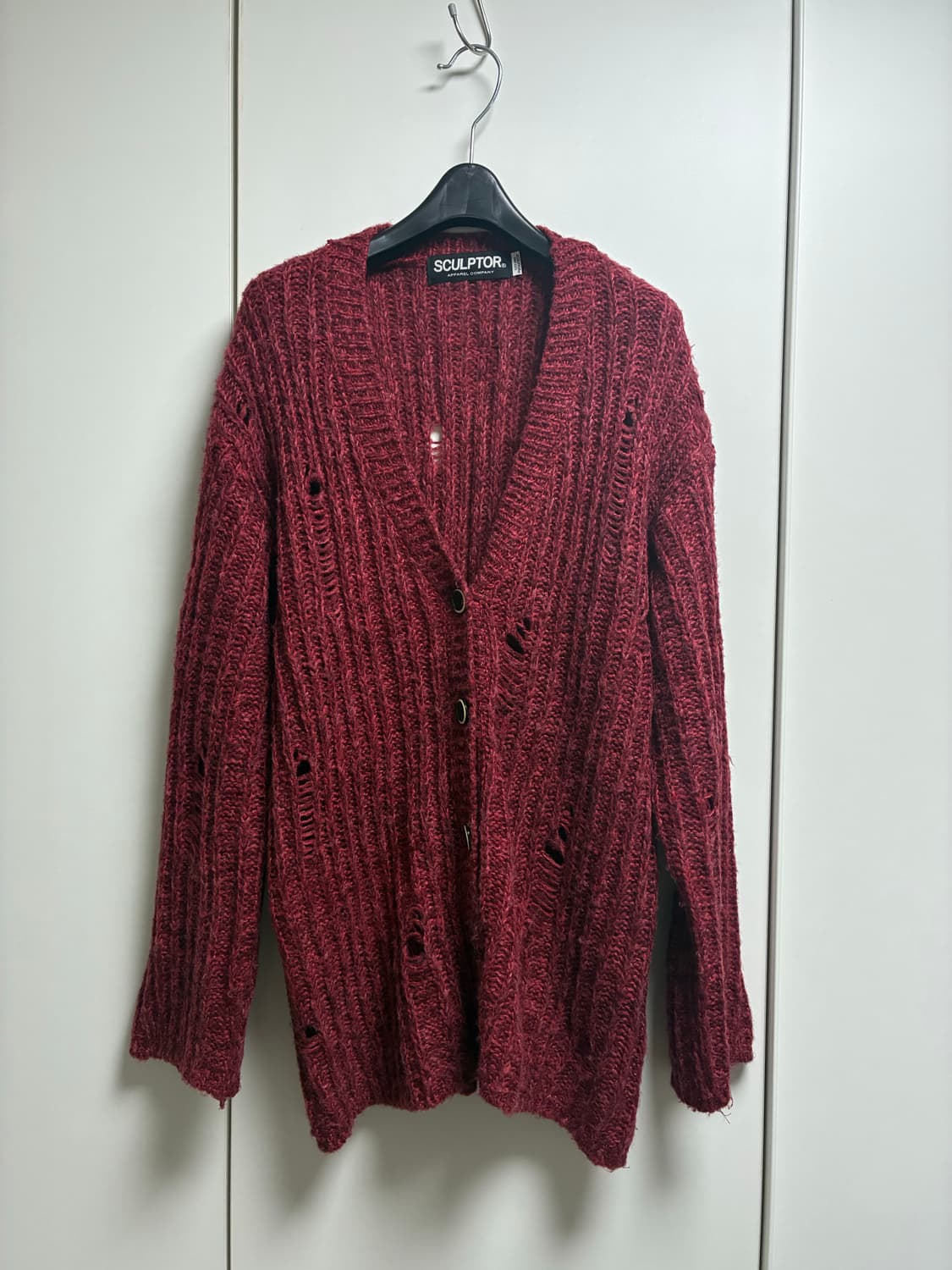 Damaged Chunky Cardigan Heather Red 상품이미지2