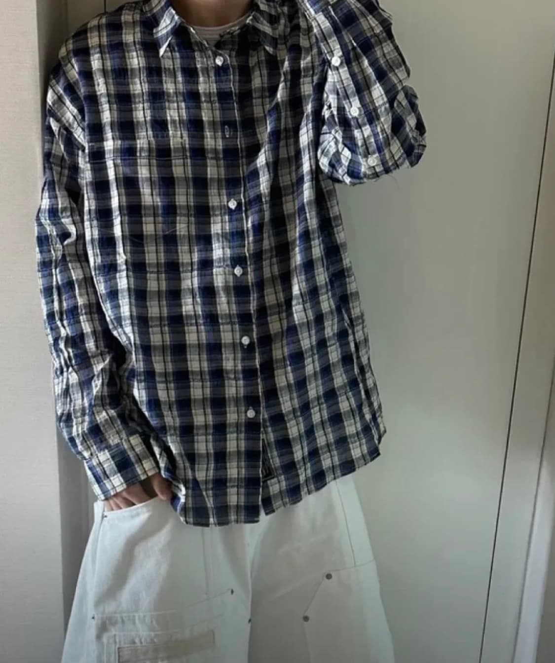 애니타임로릭 아이리스 체크셔츠 블루 M 상품이미지3