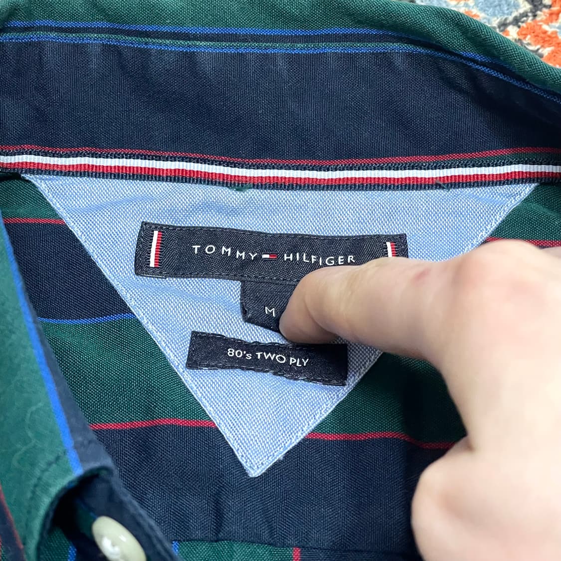 타미힐피거 딥그린 스트라이프 셔츠 남성M  상품이미지4
