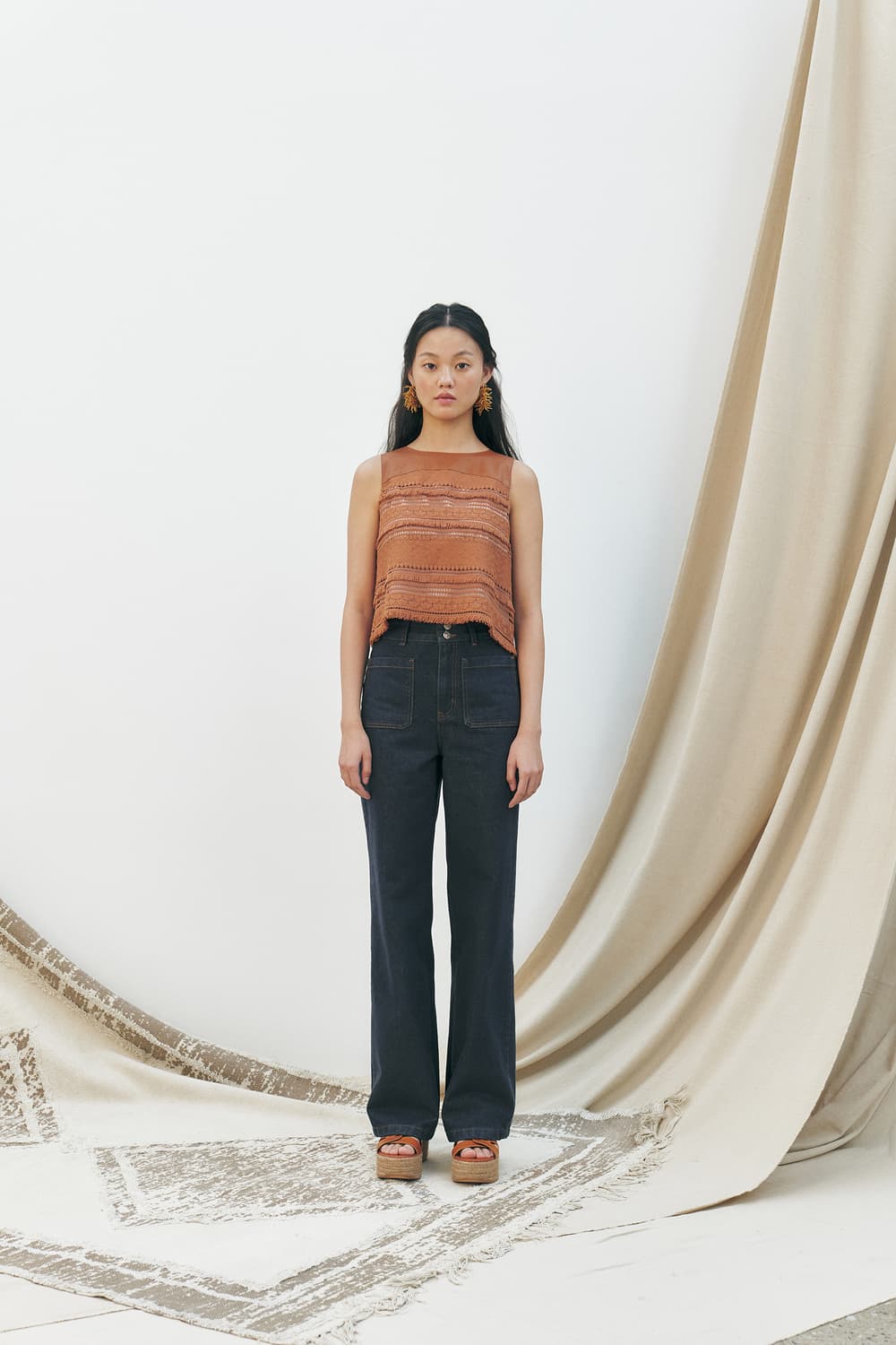 [s] KUME 쿠메 프린지 레이스 보헤미안 에스닉 민소매 나시 탑 상품이미지3