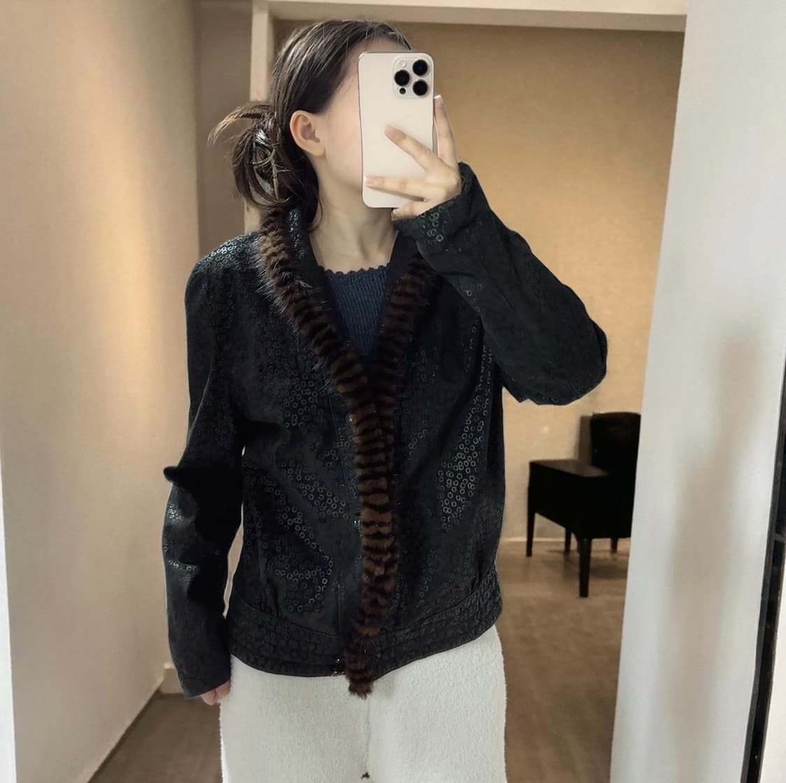 빈티지 고딕 unisex 밍크 큰칼라 되지가죽자켓 상품이미지1