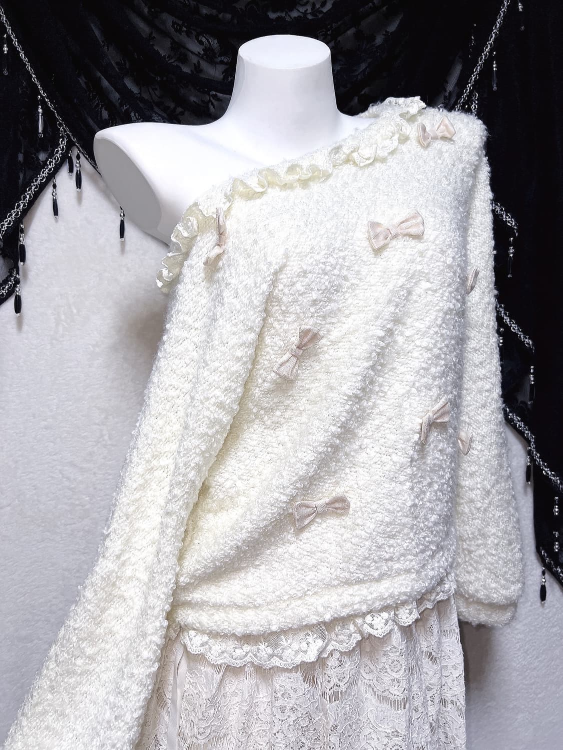 리즈리사 달천깔 라떼갸루 히메 로맨틱 로걀 백리본 뽀글이 니트 핀터 희귀 상품이미지2