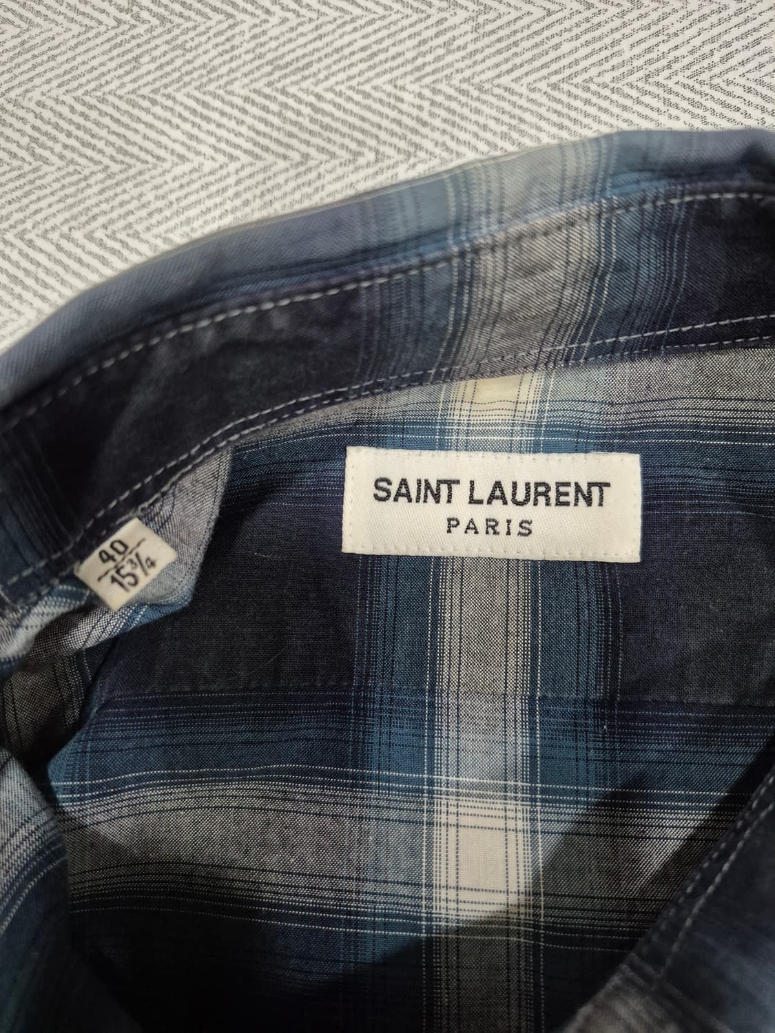 생로랑 14시즌 블루/블랙 타탄 체크 셔츠 남성 100~105사이즈 상품이미지5