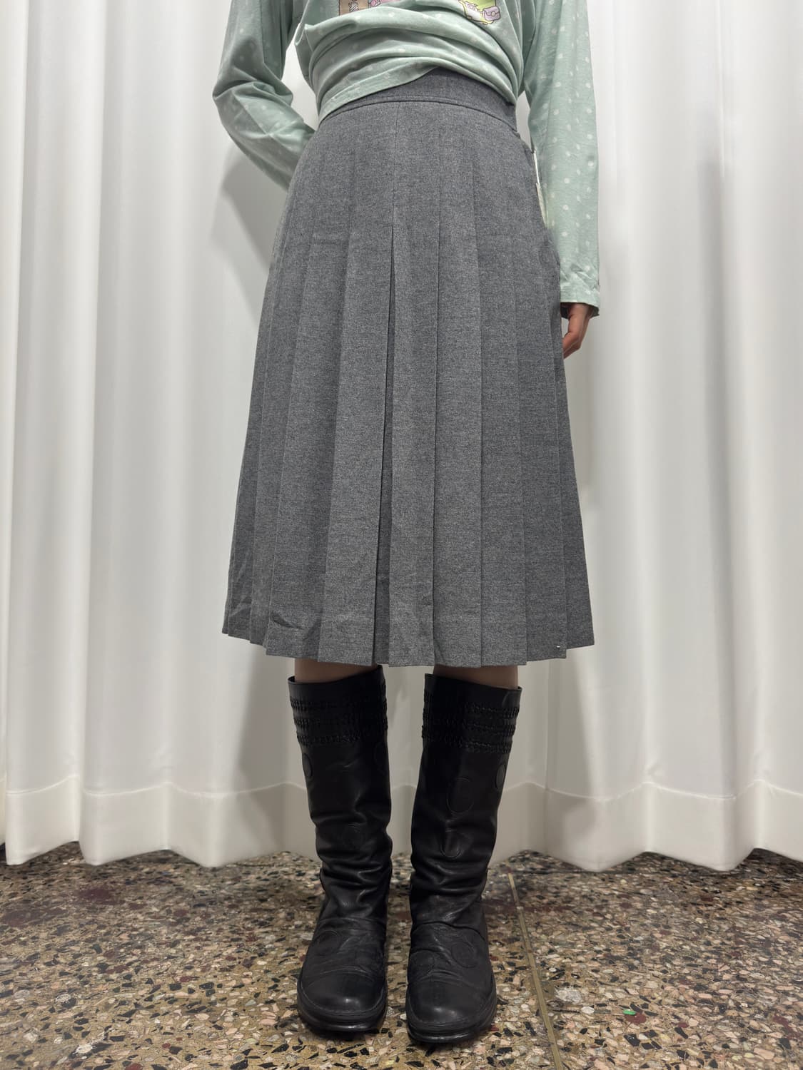 oxford gray wool pleats skirt 상품이미지1