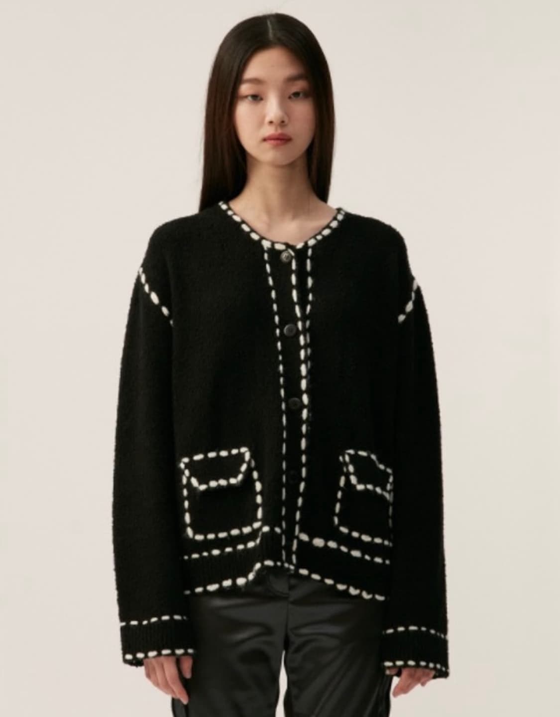더오픈프로덕트 오픈와이와이 울 스티치 가디건 블랙 상품이미지1