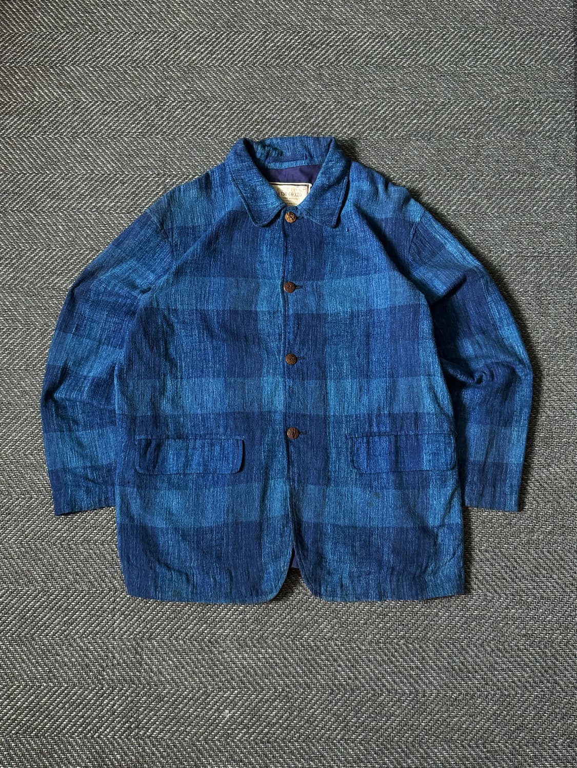 90s MENS BA-TSU 체크 인디고 블루 워크 자켓 (105) 상품이미지1