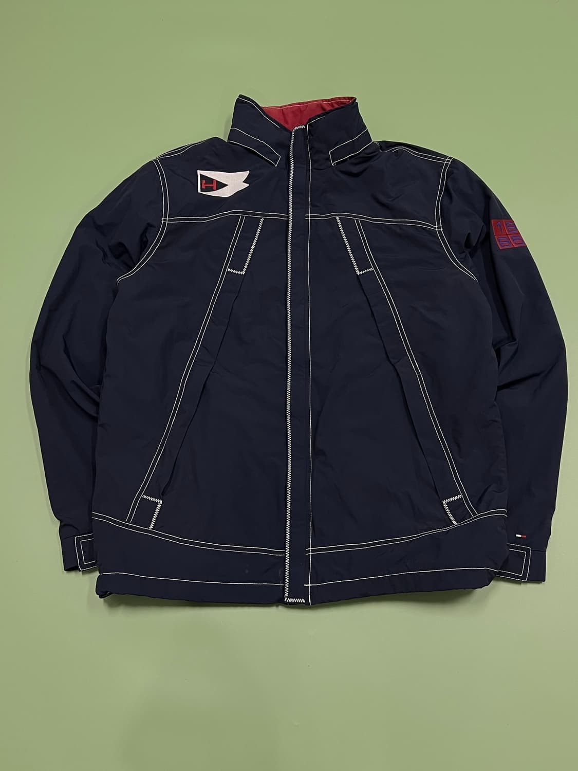 (M) 타미힐피거 올드스쿨 백로고 바람막이 점퍼 네이비 상품이미지2