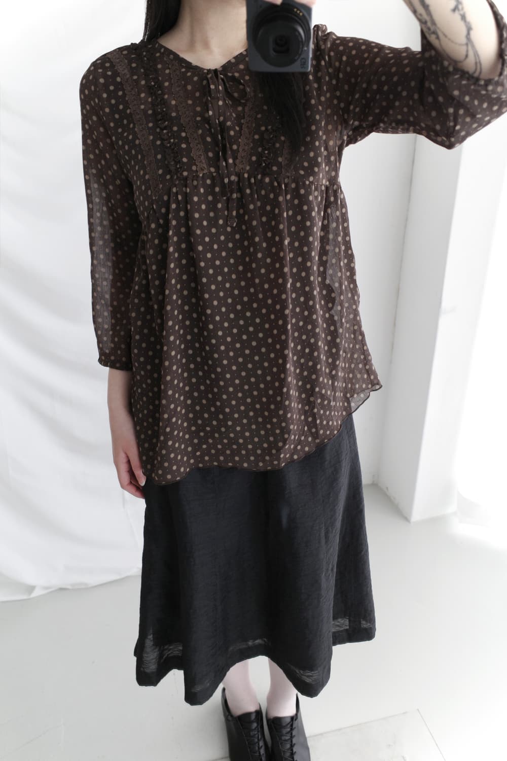 dot see-through blouse 상품이미지4