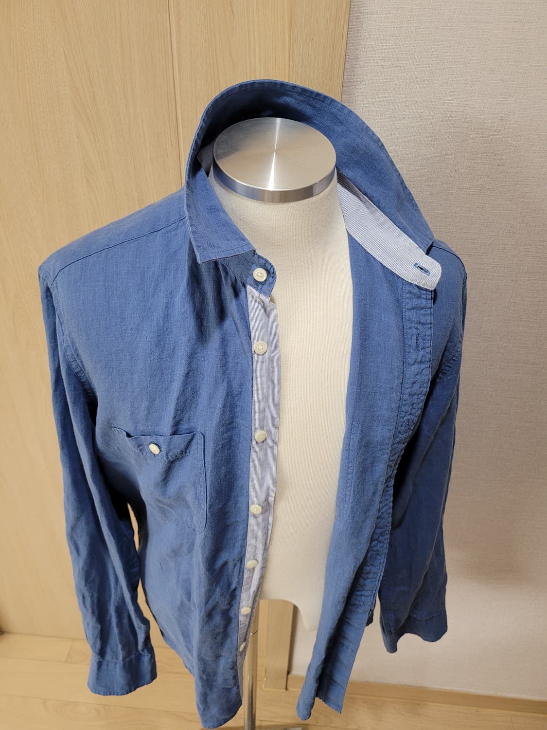 스파오포맨 SPAO for men 롤업 린넨 셔츠 105 블루 상품이미지8